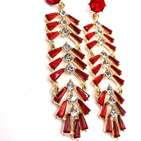 Long gold red crystal drop dangle earring - Picture 2 of 5